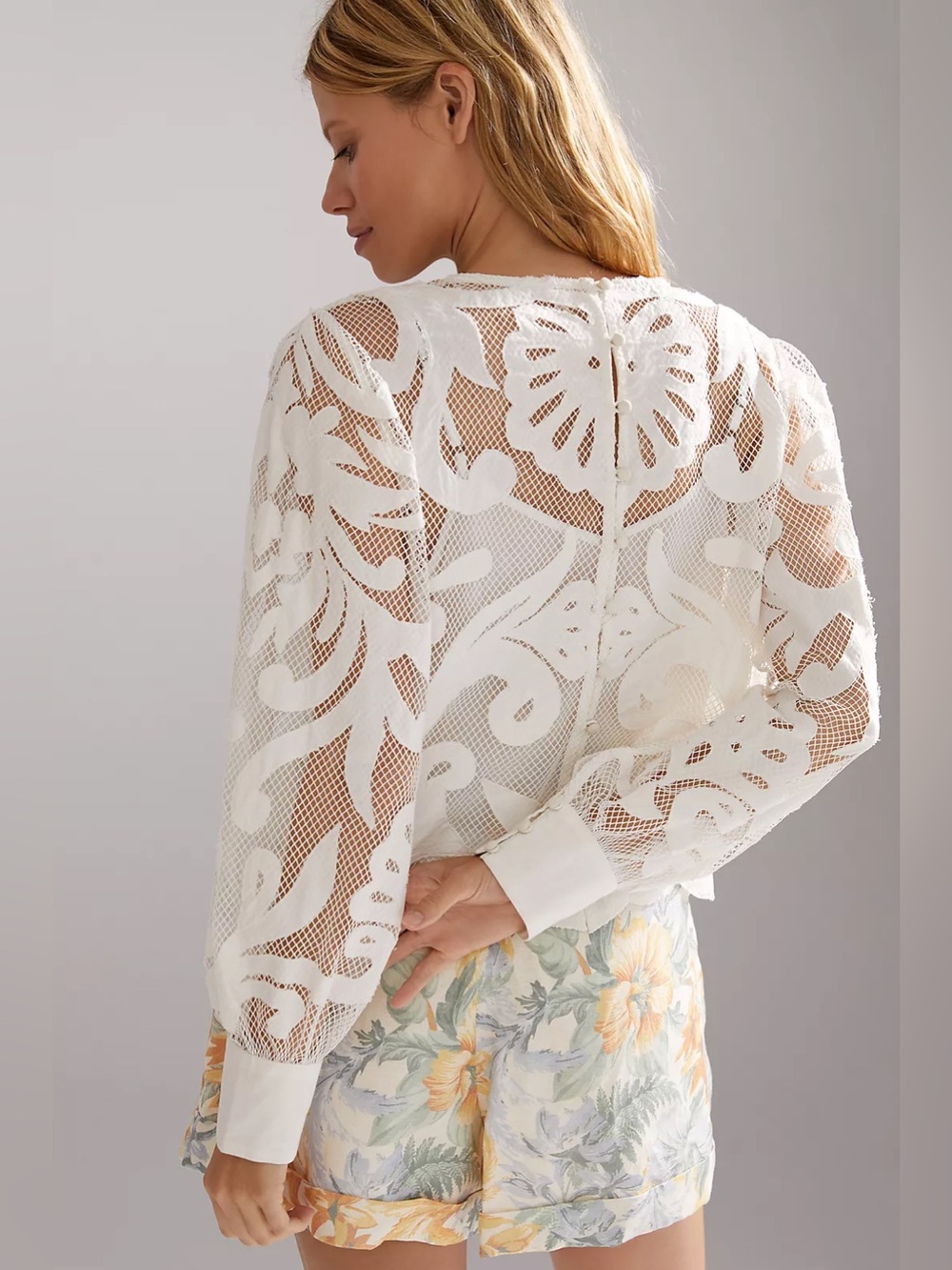 By Anthropologie Lace Detail Blouse | Small | Ivory - Picture 3 of 13